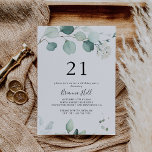 Invitación Semana Verde de verano de la hoja de eucalipto 21<br><div class="desc">Esta invitación veraniega a la fiesta de cumpleaños 21 de la hoja de eucalipto verde es perfecta para una celebración de cumpleaños moderna. El diseño presenta hermosas hojas de eucaliptos verdes de color acuático pintadas a mano que inspiran el encanto natural.</div>