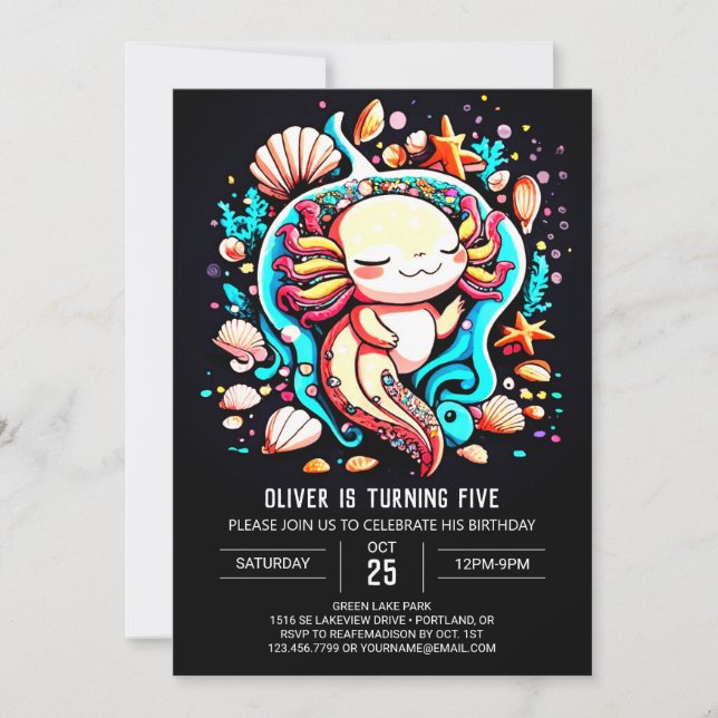 Invitación Semillas Axolotl Cumpleaños Whimsical (Anverso)