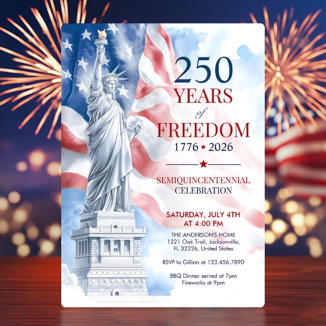 Invitación Semiquincentenario de América EEUU 250 Años de Lib (Semiquincentennial 250 Years Freedom Invitation)