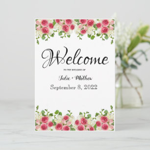 Invitación Señal de bienvenida de boda floral rosa