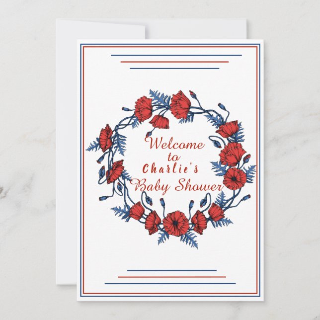 Invitación Señal de bienvenida de Poppy Floral Baby Shower (Anverso)
