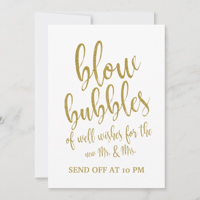 Invitación Señal de Boda Asequible con Burbujas de Oro (Anverso)