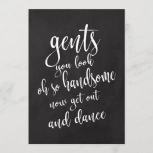 Invitación Señal de boda de tiza para baño de caballeros aseq