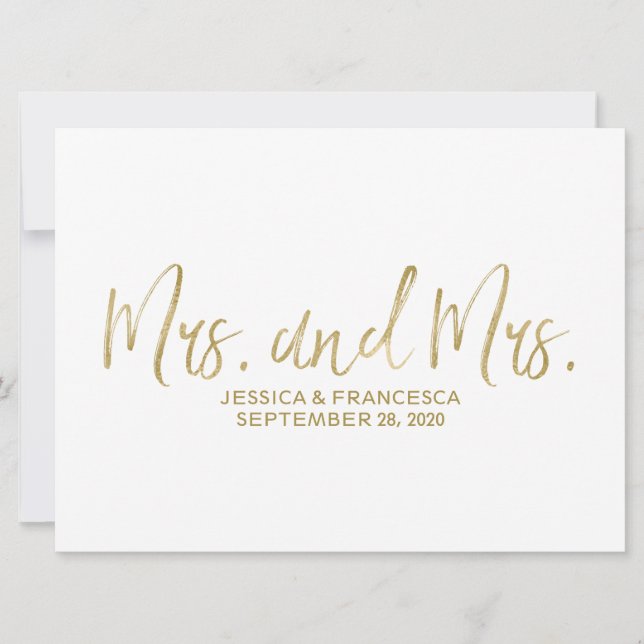 Invitación Señal de boda lésbica dorada "Señora y Señora" (Anverso)