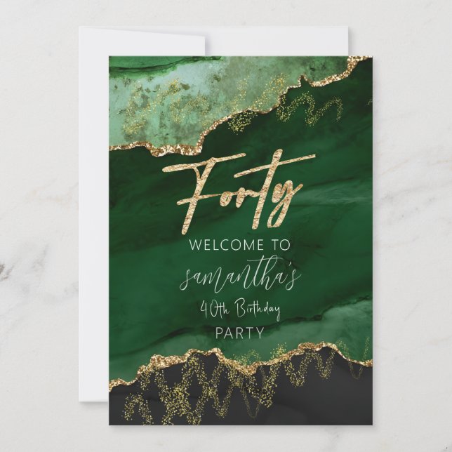 Invitación señal de cumpleaños número 40 esmeralda verde y do (Anverso)