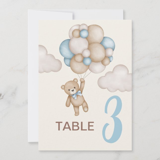 Invitación Señal de la mesa de Teddy Bear Baby Shower Boy (Anverso)