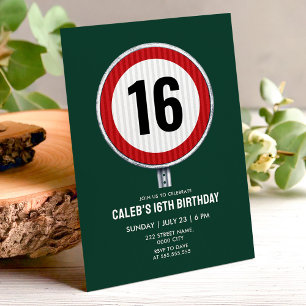 Invitación Señal de límite de velocidad para el cumpleaños 16