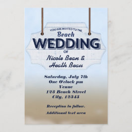 Invitación Señal de madera blanca para boda en la playa Invit