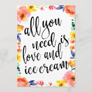Invitación señal floral asequible de estación de helado