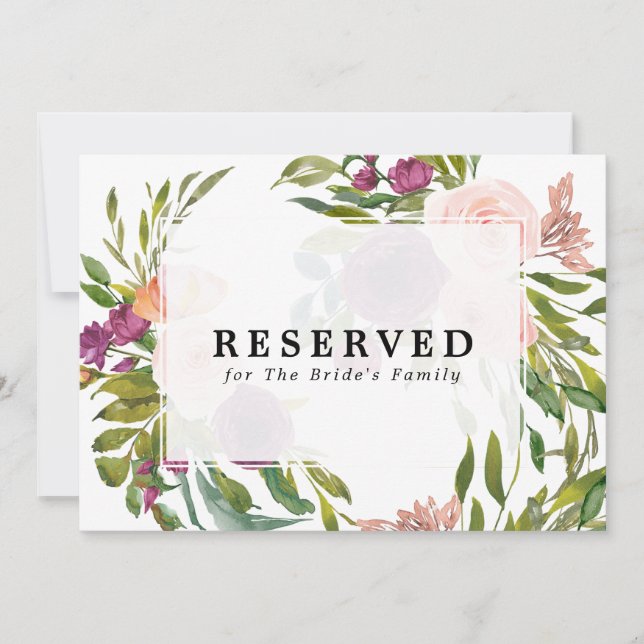 Invitación señal floral reservada para familia, etc., texto e (Anverso)