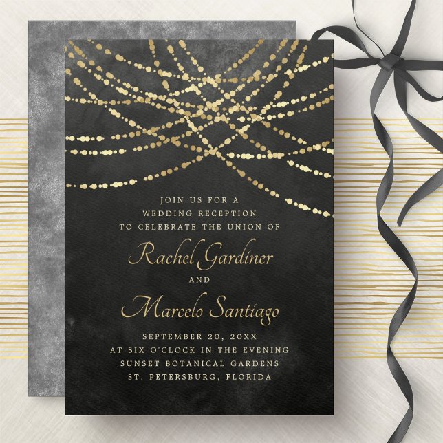 Invitación Señales de cadena Recepción de Boda Dorada Negra (Subido por el creador)