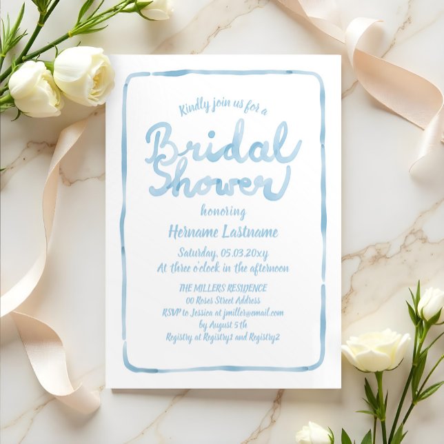 Invitación Sencilla acuarela azul dibujada a mano Ducha de no (Subido por el creador)