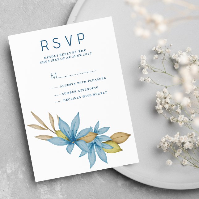 Invitación Sencilla acuarela azul marrón floral RSVP (Simple watercolor brown blue floral RSVP )