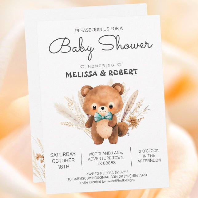 Invitación Sencilla acuarela Cuidada Teddy Bear Bebé Ducha (Simple Watercolor Cute Teddy Bear Baby Boy Shower Invitation)