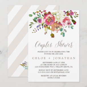 Invitación Sencilla acuarela Floral Bouquet Couples Ducha