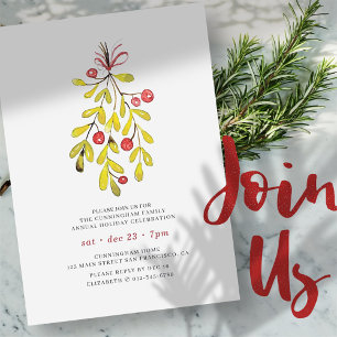 Invitación Sencilla acuarela Holly y cena feriada Berries
