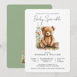 Invitación Sencilla acuarela Pequeño Oso de Teddy Bebé Espolv