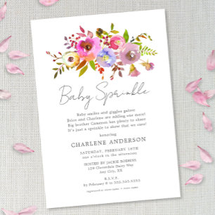 Invitación Sencilla acuarela rosa Floral chica de bebé rociar