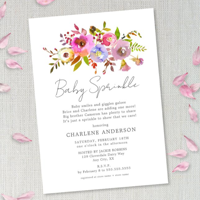 Invitación Sencilla acuarela rosa Floral chica de bebé rociar (Subido por el creador)