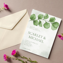 Invitación Sencilla acuarela verde deja Boda