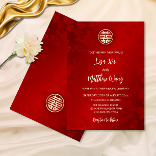 Invitación Sencilla Boda China Roja Moderna