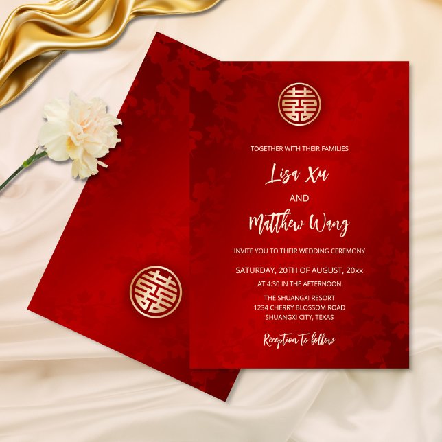Invitación Sencilla Boda China Roja Moderna (Subido por el creador)