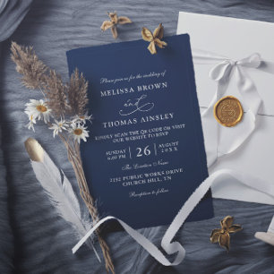 Invitación Sencilla boda con código QR de presupuesto en blan