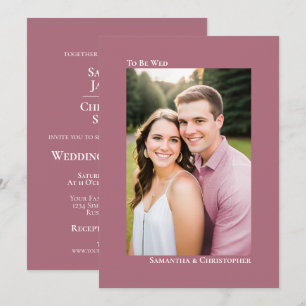 Invitación Sencilla boda con foto vertical en rosa polvorient