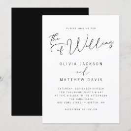 Invitación Sencilla boda de caligrafía moderna en blanco y ne
