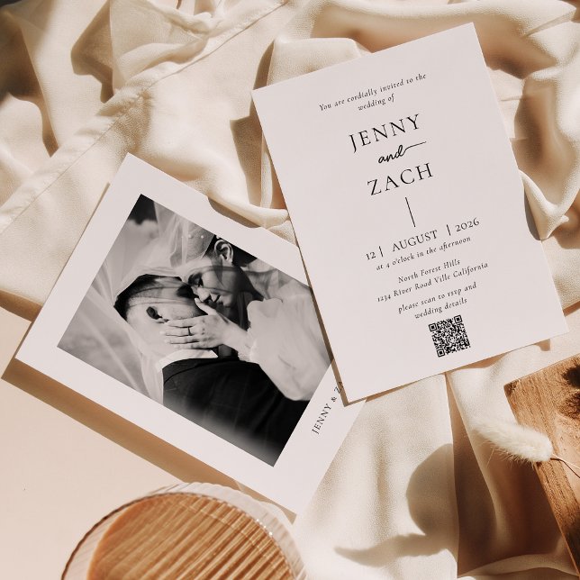 Invitación Sencilla Boda de Código Qr de Foto Moderna (Subido por el creador)
