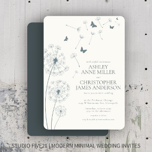 Invitación Sencilla Boda de Dandelion gris de pizarra moderna