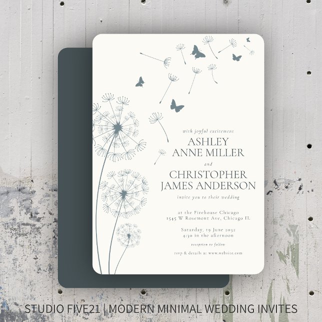 Invitación Sencilla Boda de Dandelion gris de pizarra moderna (Subido por el creador)