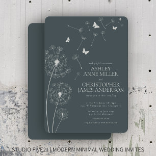 Invitación Sencilla Boda de Dandelion gris de pizarra moderna