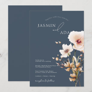 Invitación Sencilla Boda de Flor Silvestre de Tono Azul Pizar
