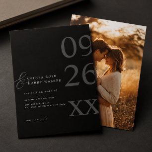 Invitación Sencilla Boda de Foto Negra Minimalista Moderna