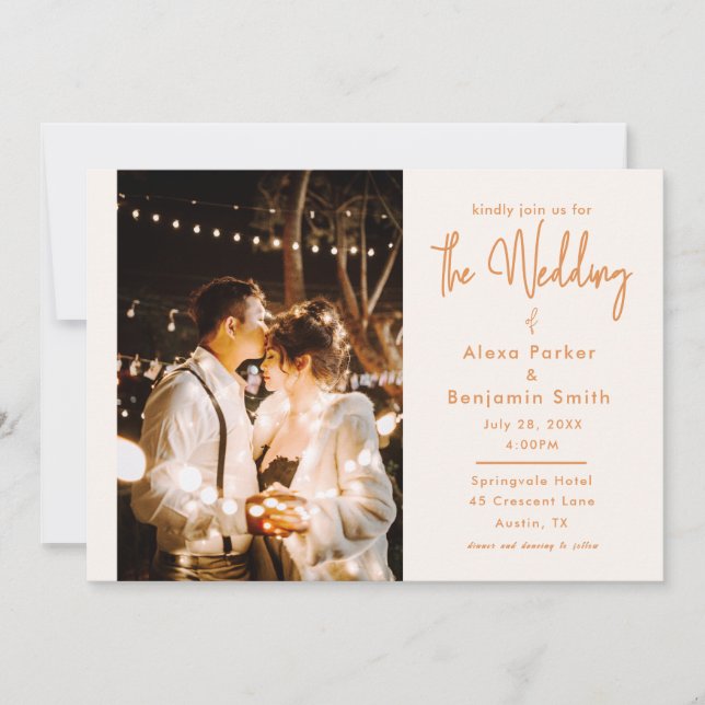 Invitación Sencilla Boda de Fotos Modernas Beige (Anverso)