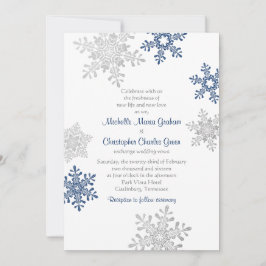 Invitación Sencilla boda de invierno con copos de nieve Blue