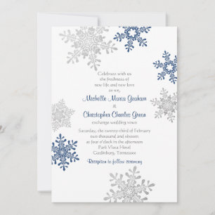 Invitación Sencilla boda de invierno con copos de nieve Blue