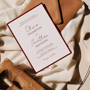 Invitación Sencilla Boda de Letra Cursiva de Borde Rojo de Bo