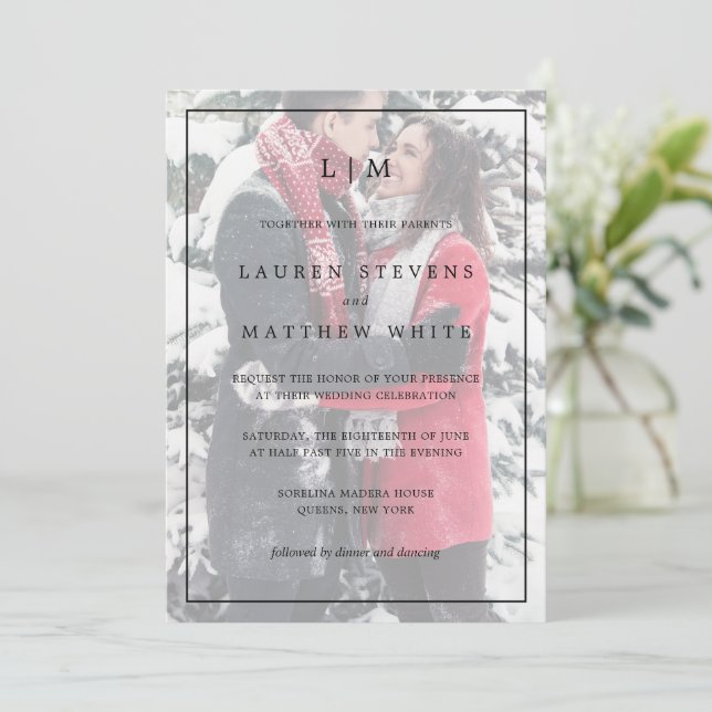 Invitación Sencilla boda elegante de fotos en blanco y negro (Anverso de pie)