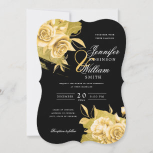 Invitación Sencilla Boda Elegante Dorada Floral y Relieve met