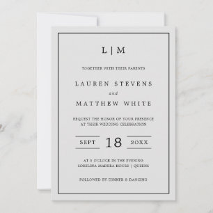 Invitación Sencilla Boda Elegante en Monograma Gris Claro