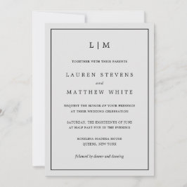 Invitación Sencilla Boda Elegante en Monograma Gris Claro
