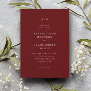 Invitación Sencilla Boda Elegante Granate