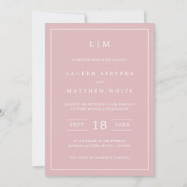 Invitación Sencilla boda elegante monograma rosa claro