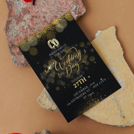 Invitación Sencilla Boda Elegante Negra Y Dorada Moderna