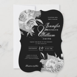 Invitación Sencilla Boda Elegante Plata Floral y Relieve meta