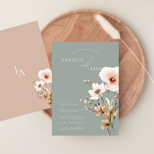 Invitación Sencilla Boda Floral de Flores Silvestres Rosadas