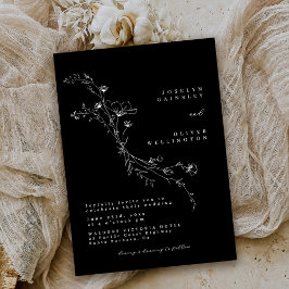 Invitación Sencilla boda floral minimalista en blanco y negro