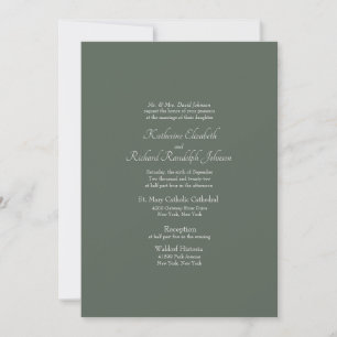 Invitación Sencilla Boda Formal de Iglesia Verde Profundo